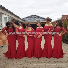 2017 Sexy Long Sleeve Appliqued Lace Mermaid Red Bridesmaid Dresses MB924